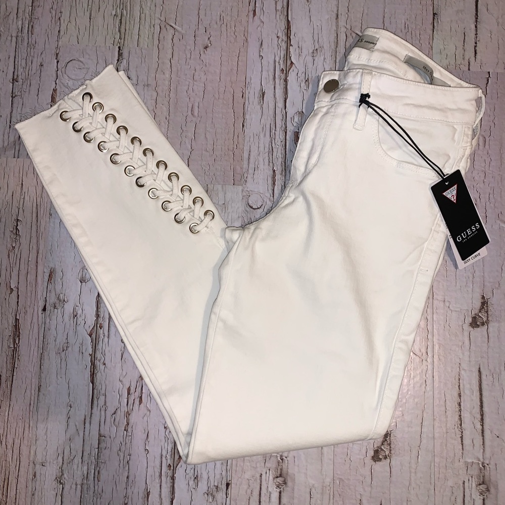 Guess Sexy Curve Lace Up white jeans-size 25. BNWT